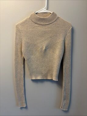 NWT Blu Pepper Ribbed Beige-Sparkle Bodycon Mock Neck Sweater Size Large